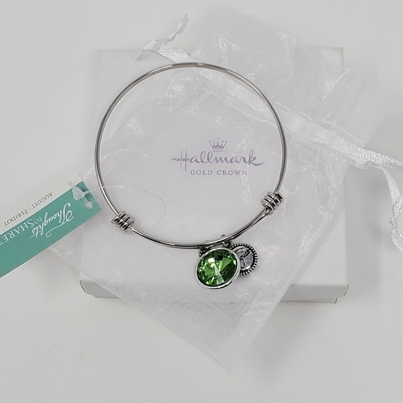 NWT HALLMARK GIFT AUGUST BIRTHSTONE SILVER BANGLE BRACELET WOMEN FASHION JEWELRY - Picture 1 of 8